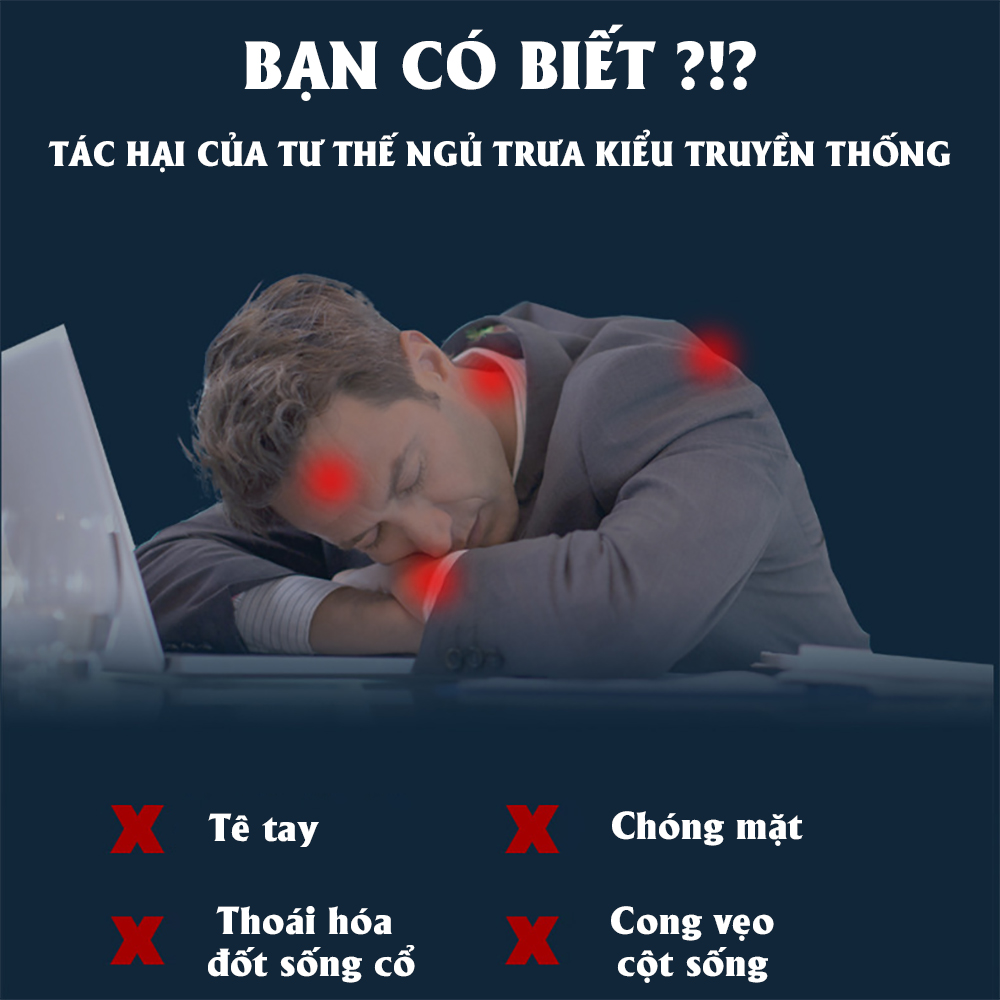 Gối ngủ trưa văn phòng Ema thế hệ thứ 3 - Không tê tay, không đau cổ, không tạo vết hằn trên mặt  - Dành cho dân văn phòng, sinh viên