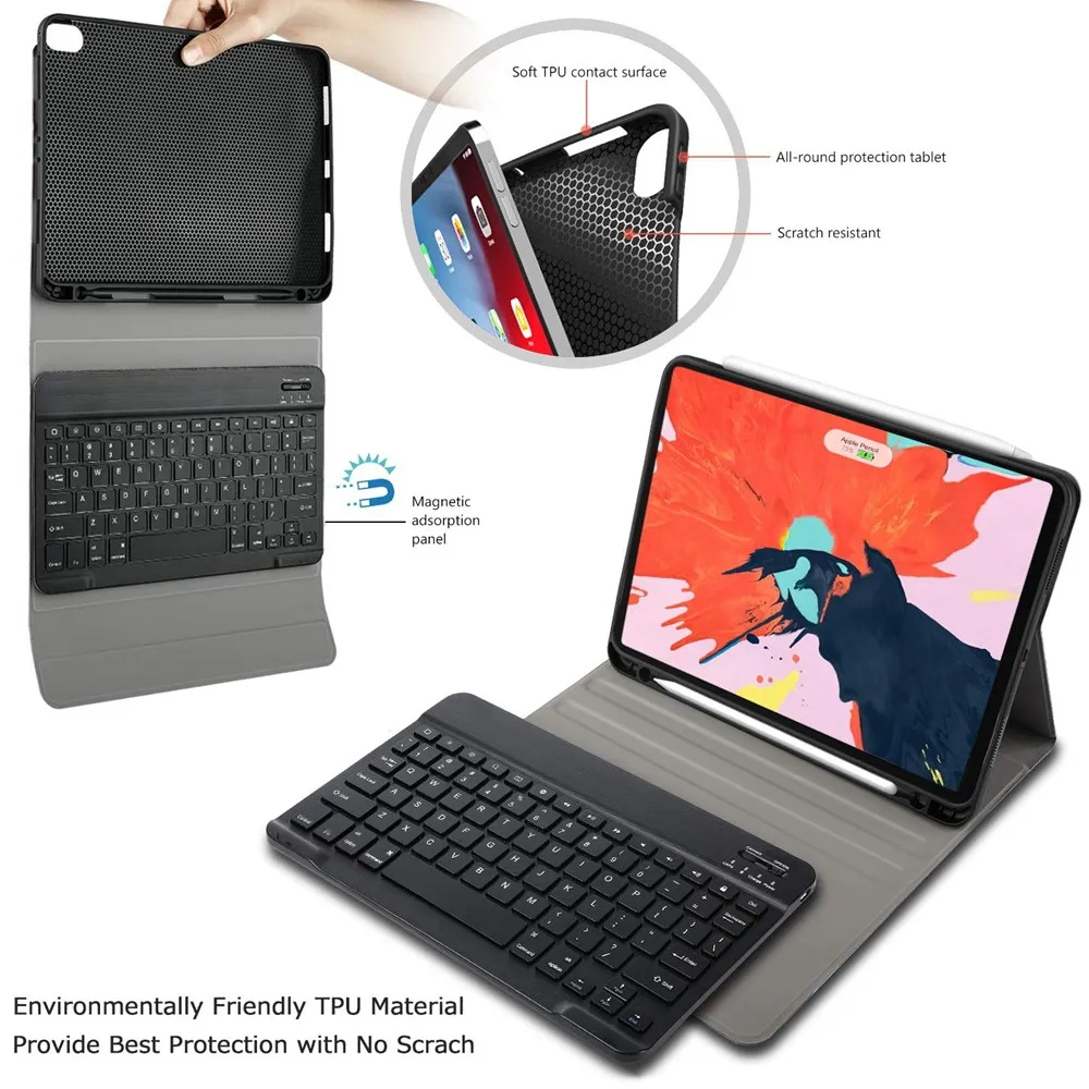 Bao da kèm bàn phím cho iPad 10.2 inch, Gen 7/8/9 Bluetooth Keyboard Case có khay để bút chống sốc cao cấp - Hàng chính hãng