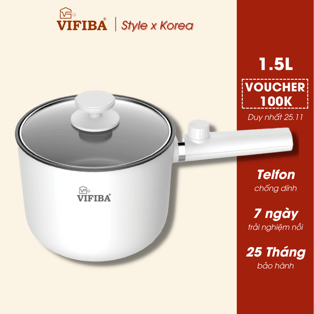 Nồi điện đa năng 2in1 Hàng Chính Hãng VIFIBA 2 cấp độ, chống dính tay cầm dài - Nấu, Chiên, Xào, Luộc