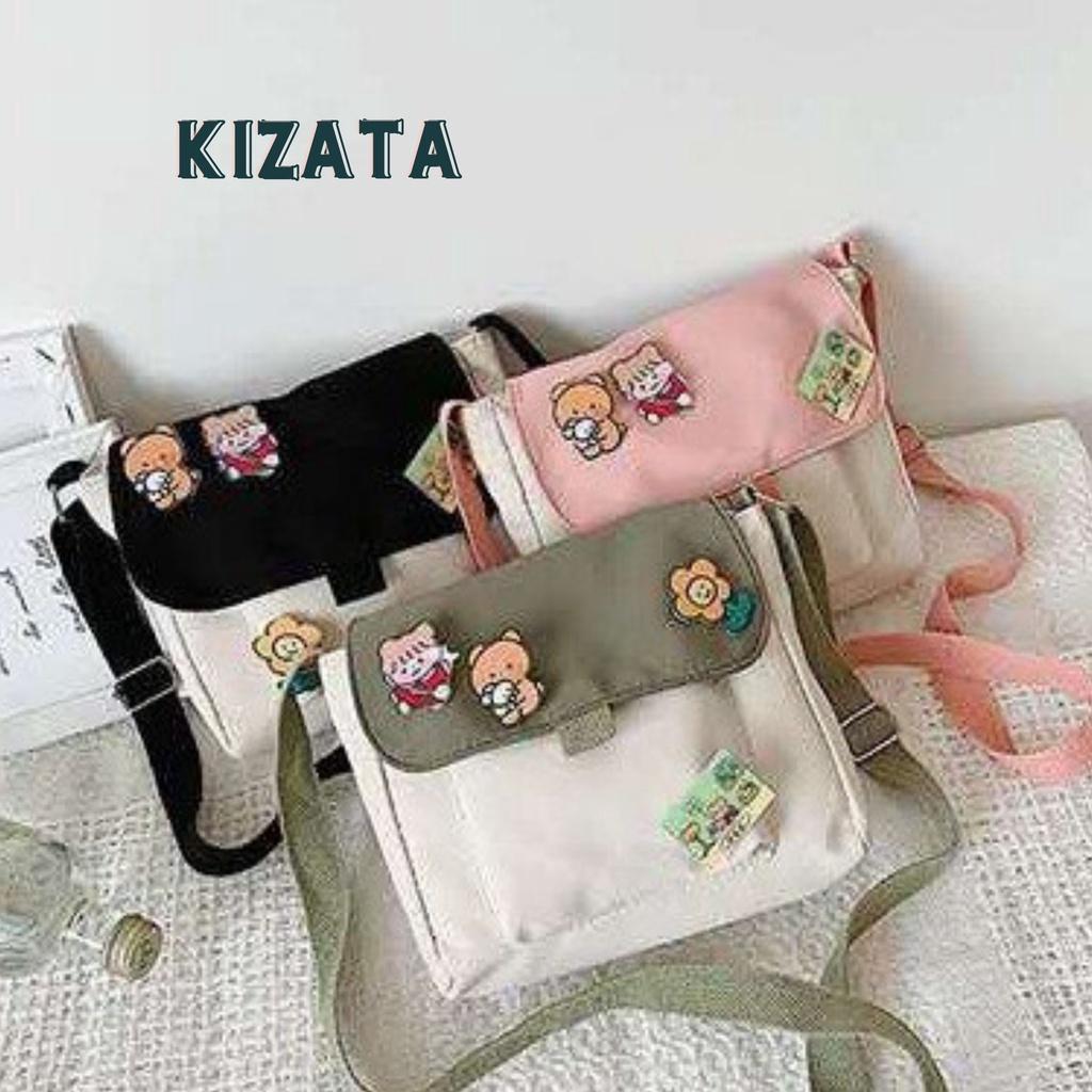 Túi Vải Tote Đeo Chéo Thời Trang Giá Rẻ Trơn Gắn Hình Cute S08