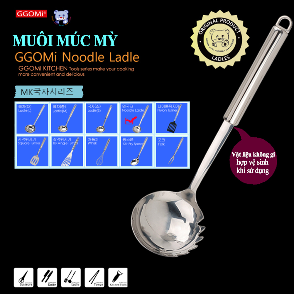 Muôi múc mỳ dài 28 cm, rộng 8 cm bằng thép không gỉ an toàn sức khỏe GGOMi Hàn Quốc GG487
