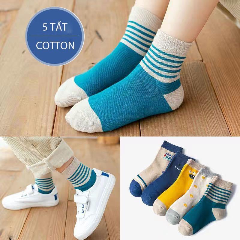 Set 5 Tất Cầu Vồng Cho Bé Trai Bé Gái Cao Cổ In Hình Dễ Thương Cao Cấp Dày Ấm Áp Chất Cotton