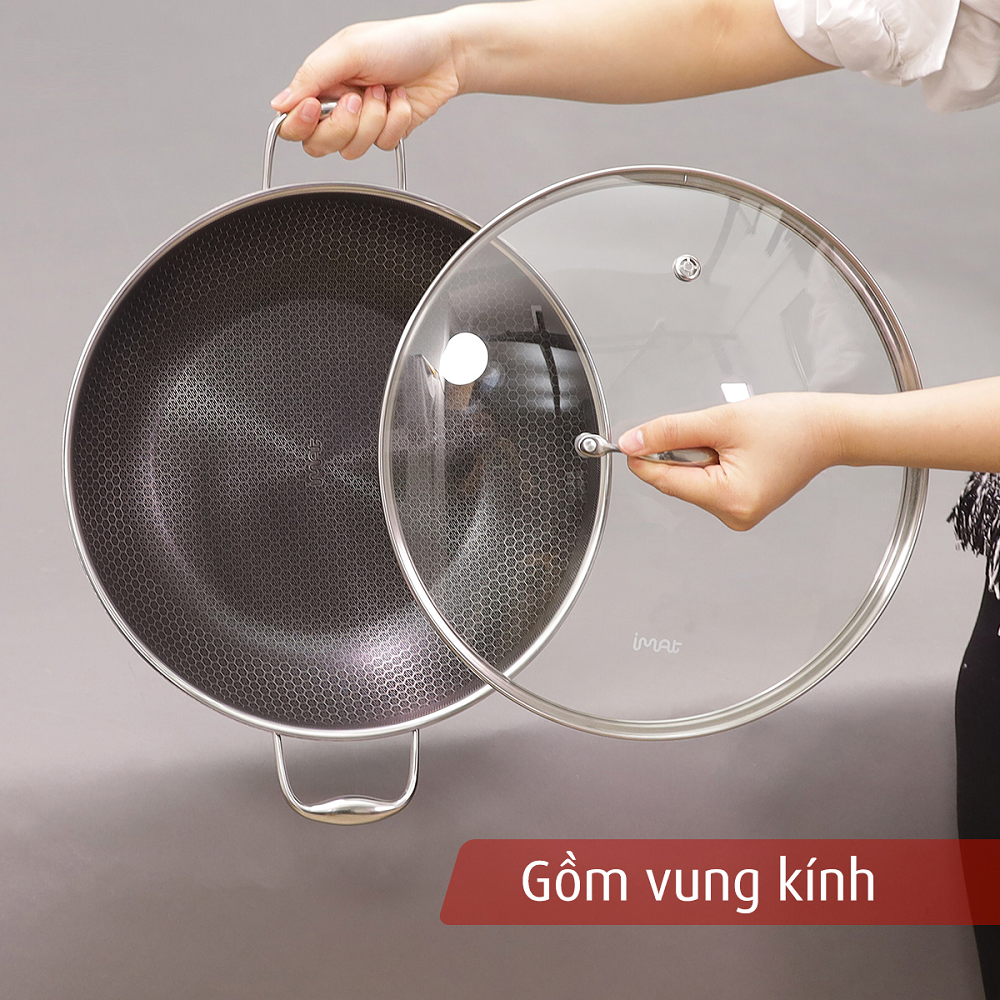 [Hàng chính hãng] Chảo xào iNox Blackcube iMat 32cm, Tay cầm 2 bên, nắp kính cường lực.