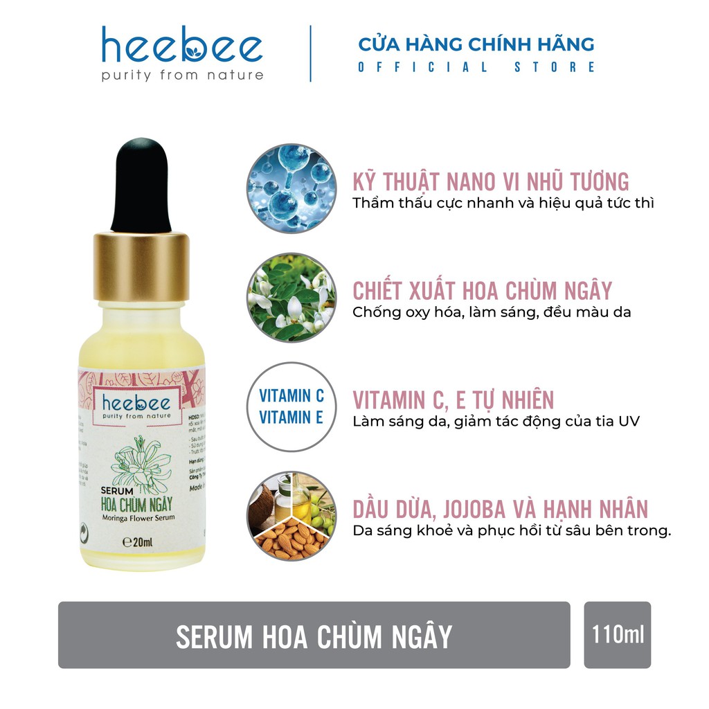 Serum Hoa Chùm Ngây Dưỡng Trắng, Chống Lão Hóa Heebee Moringa Flower Antioxidant Serum 20ml