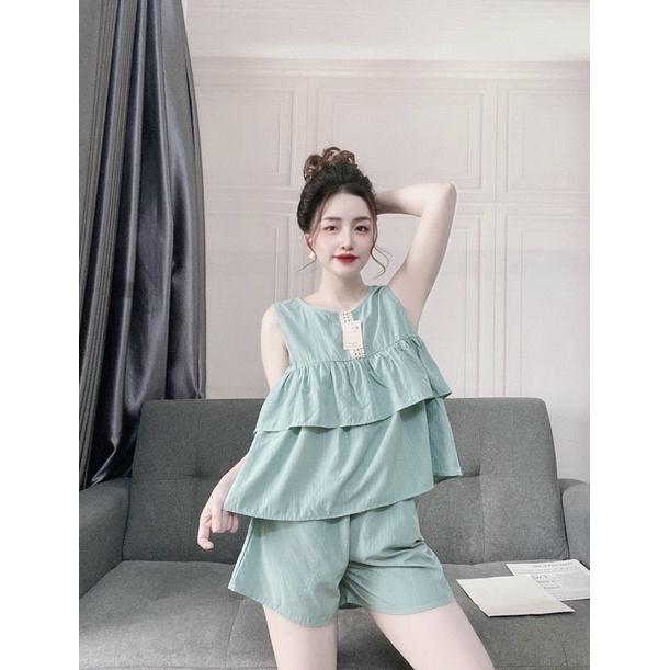 Đồ Ngủ Nữ, Đồ Bộ Mặc Nhà Nữ, Đồ Ngủ đũi Nữ, Đồ Bộ Baby Doll, chất vải đũi Quảng Châu, Freesize < 58kg