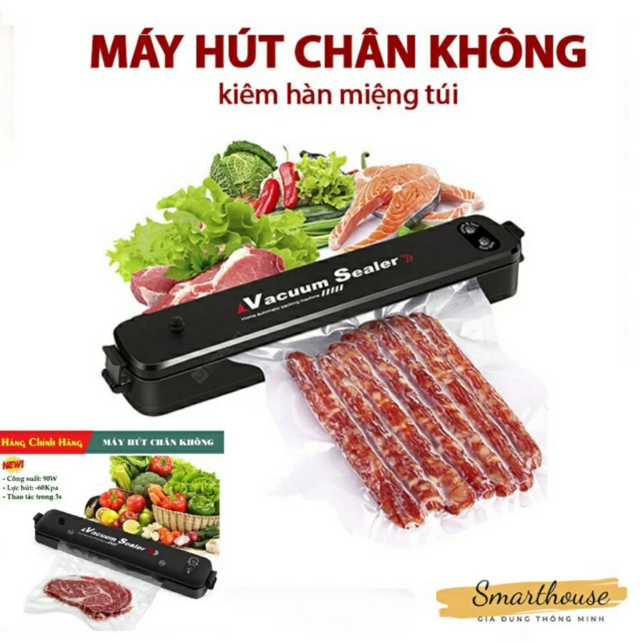 Máy Hút Chân Không Thực Phẩm Kèm Hàn Miệng Túi, Bảo Hành 2 Năm, Dụng Cụ Nhà Bếp