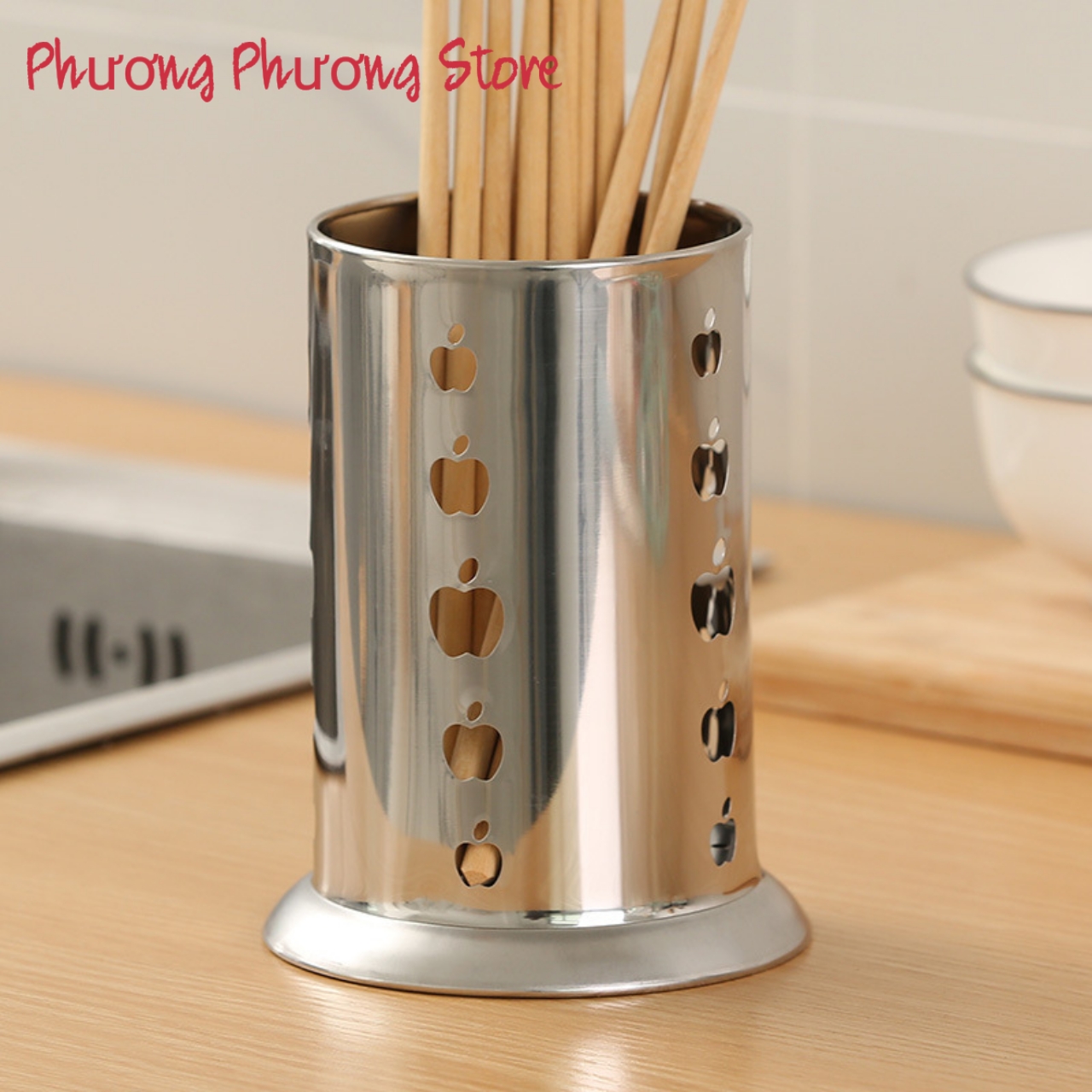 Ống đựng muỗng đũa inox hoa quả táo