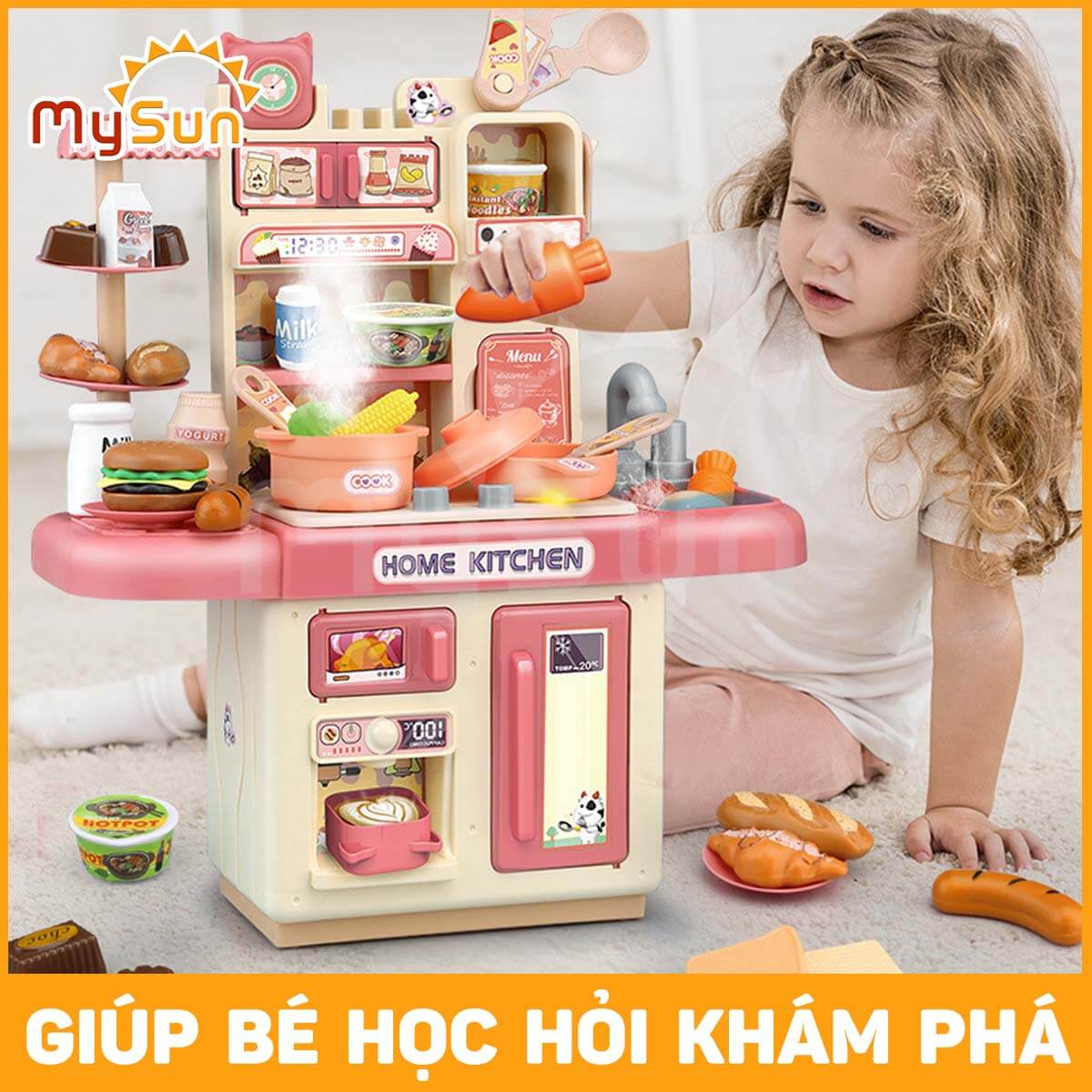 Bộ đồ chơi nấu ăn nhà bếp cho bé gái cao cấp cỡ lớn nhả khói như thật MySun