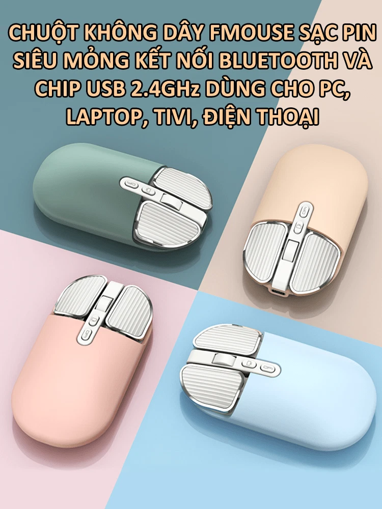 Chuột không dây sạc pin siêu mỏng kết nối bluetooth và chip USB 2.4GHz dùng cho pc, laptop, tivi, điện thoại HN - (FMOUSE) - Hàng chính hãng