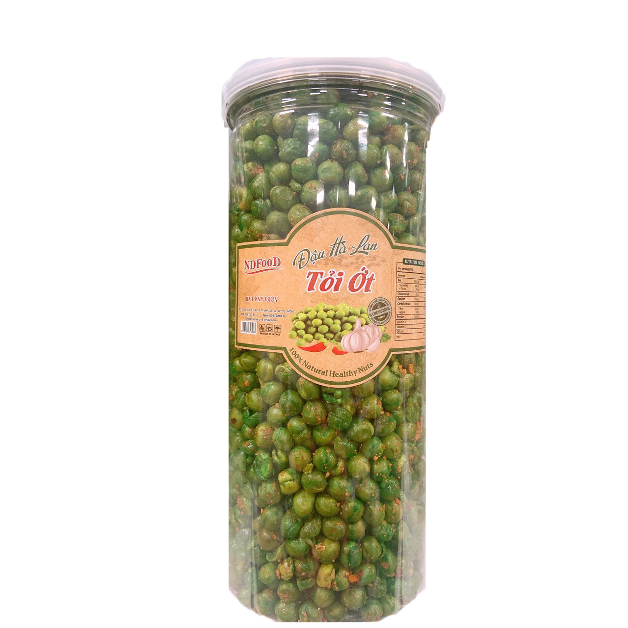 ĐẬU HÀ LAN TỎI ỚT SẤY GIÒN - HŨ PET 500G