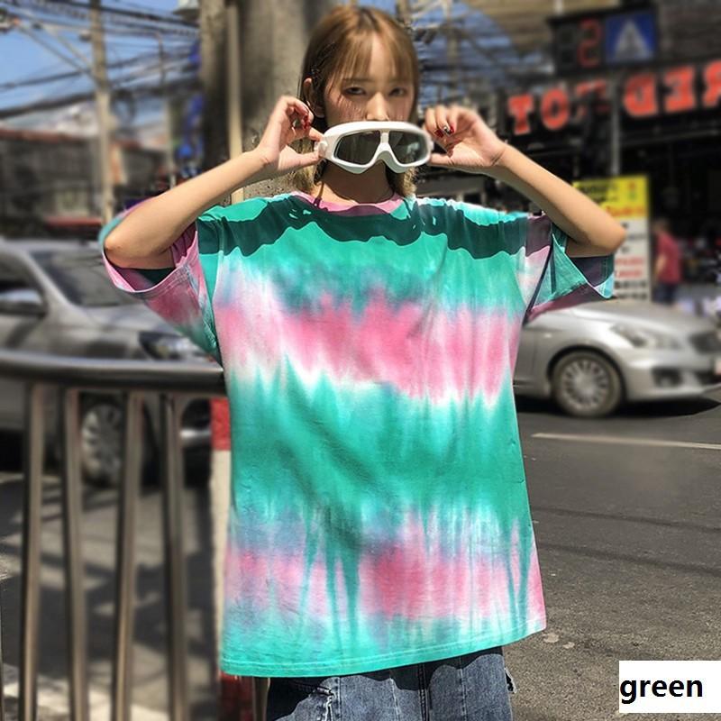 Women's Casual Round Neck Tie Dye Print Short Sleeve Loose Pullover Simple T-Shirt