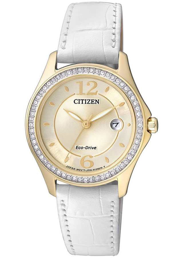 Đồng Hồ Nữ Citizen Đính Đá Swarovski Dây Da FE1142-05P - Mặt Vàng