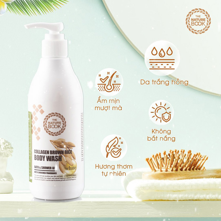 Sữa Tắm Trắng Da Collagen Gạo Lứt The Nature Book Collagen Brown Rice Body Wash