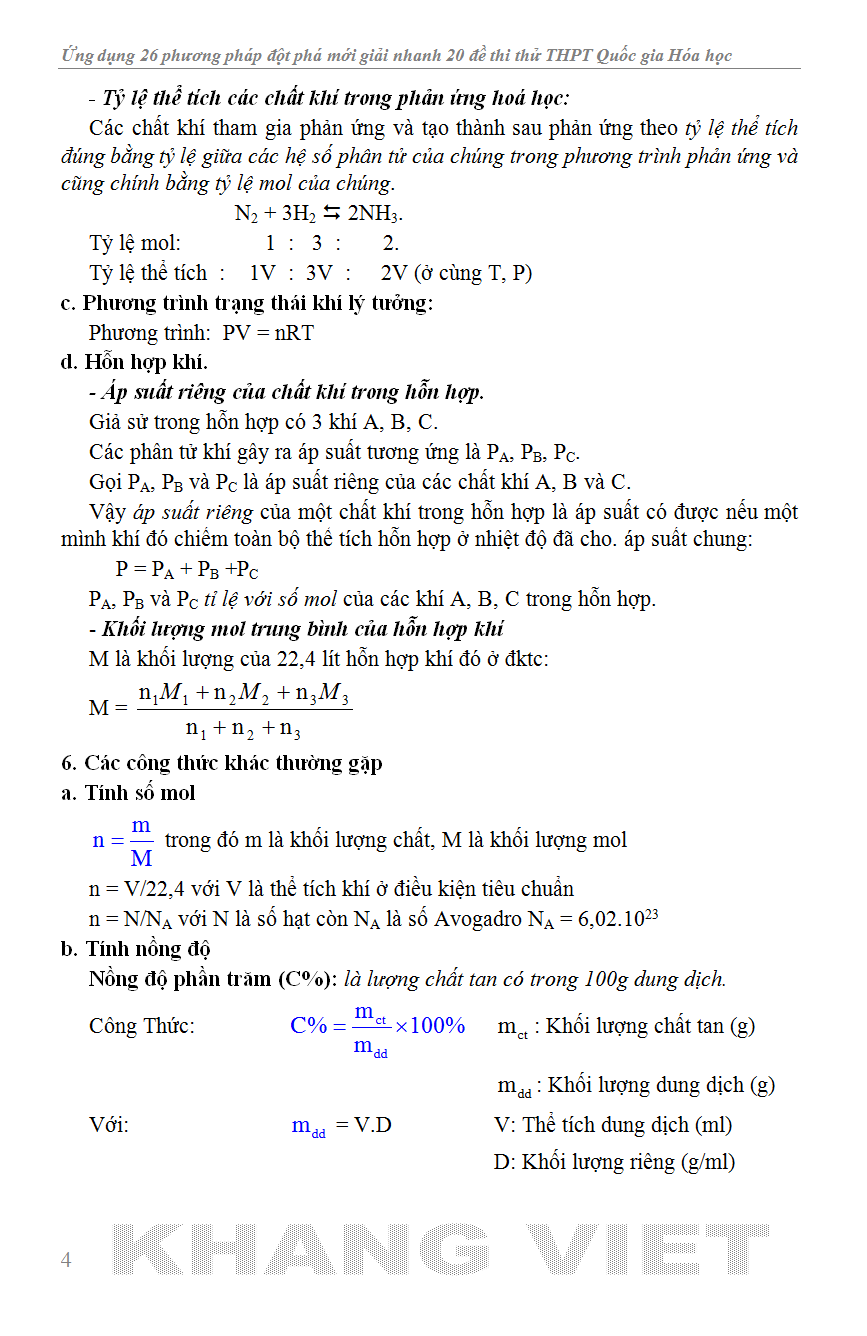 Ứng Dụng 26 Phương Pháp Giải Nhanh Đề Thi Thử THPT Quốc Gia Môn Hóa Học - KV