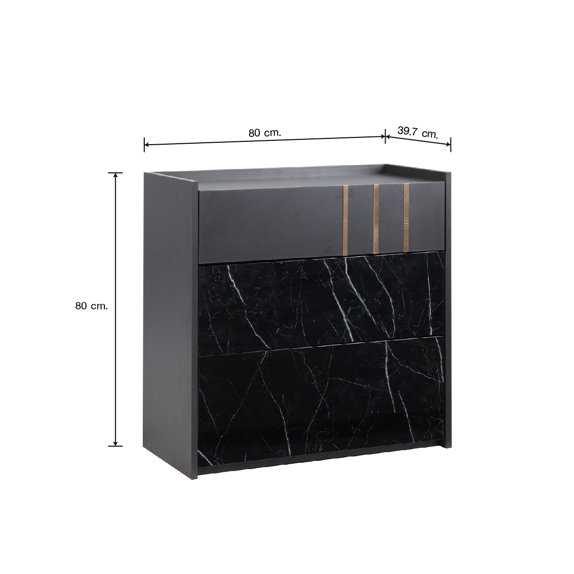 Tủ ngăn kéo 3 tầng MARQUINA gỗ công nghiệp cao cấp màu xám đen kết hợp vân đá cẩm thạch sang trọng | Index Living Mall - Phân phối độc quyền tại Việt Nam