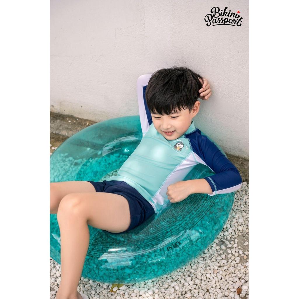 Đồ bơi áo tắm em bé BIKINI PASSPORT KID - Bé Trai tay dài phối màu - Xanh Ngọc - KD033_TU