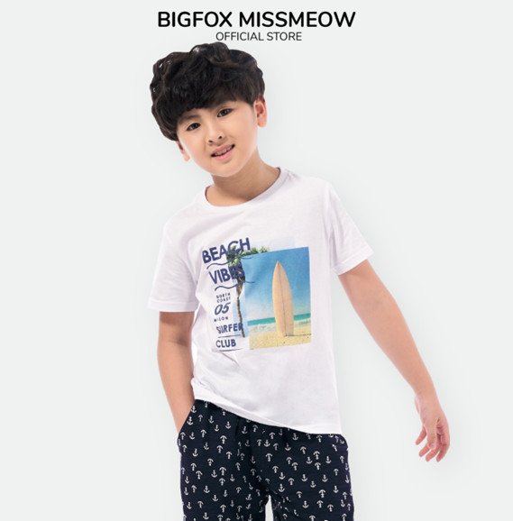 Áo thun bé trai BIGFOX - MISS MEOW size đại, áo cho bé chất cotton phong cách Âu Mỹ in BEACH VIBES 11 – 49 kg QATE