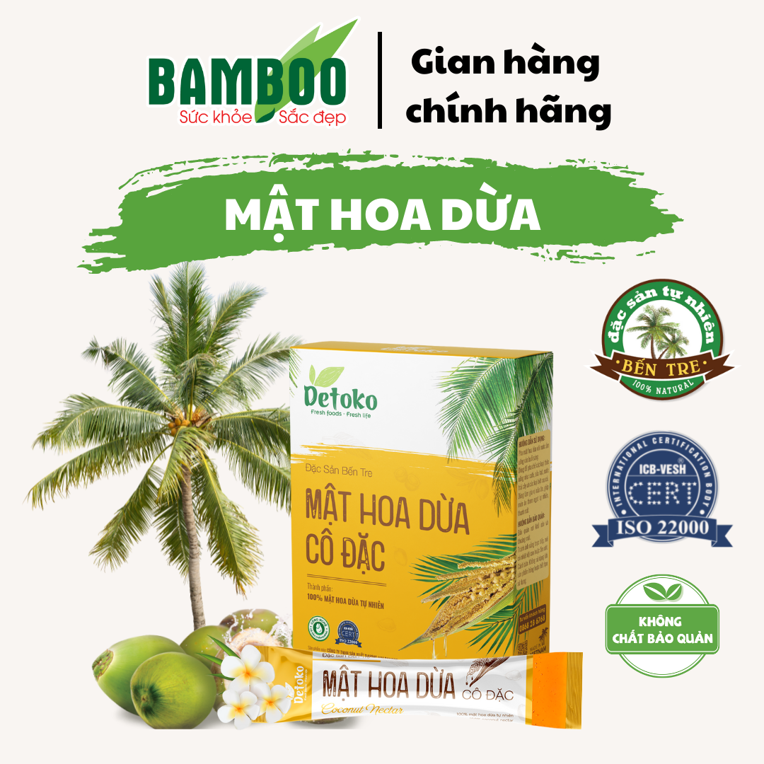 Mật Hoa Dừa Detoko Hộp 15 Gói Tiện Lợi Phiên Bản Cao Cấp Nguyên Chất, Ổn Định Đường Huyết, Tăng Sức Đề Kháng