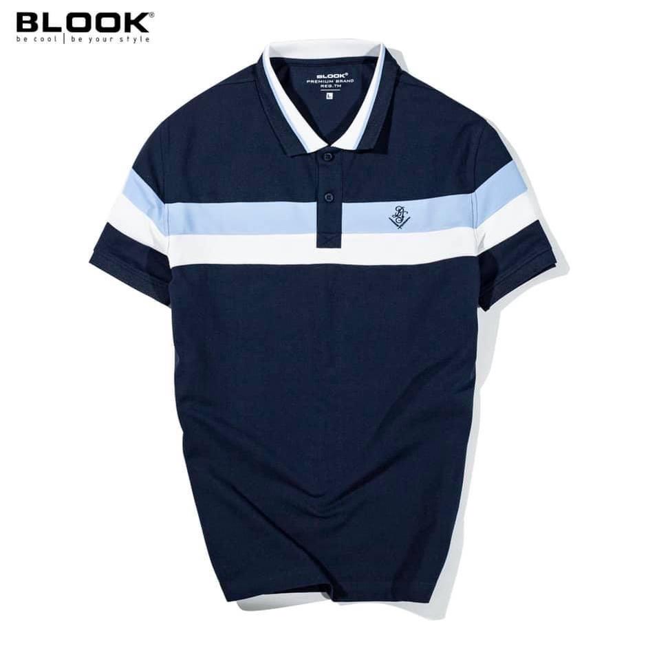 Áo polo nam cổ bẻ vải thun cá sấu cotton phối sọc phá cách thêu BS, xuất xịn, trẻ trung, thanh lịch mã 35521_BLOOK