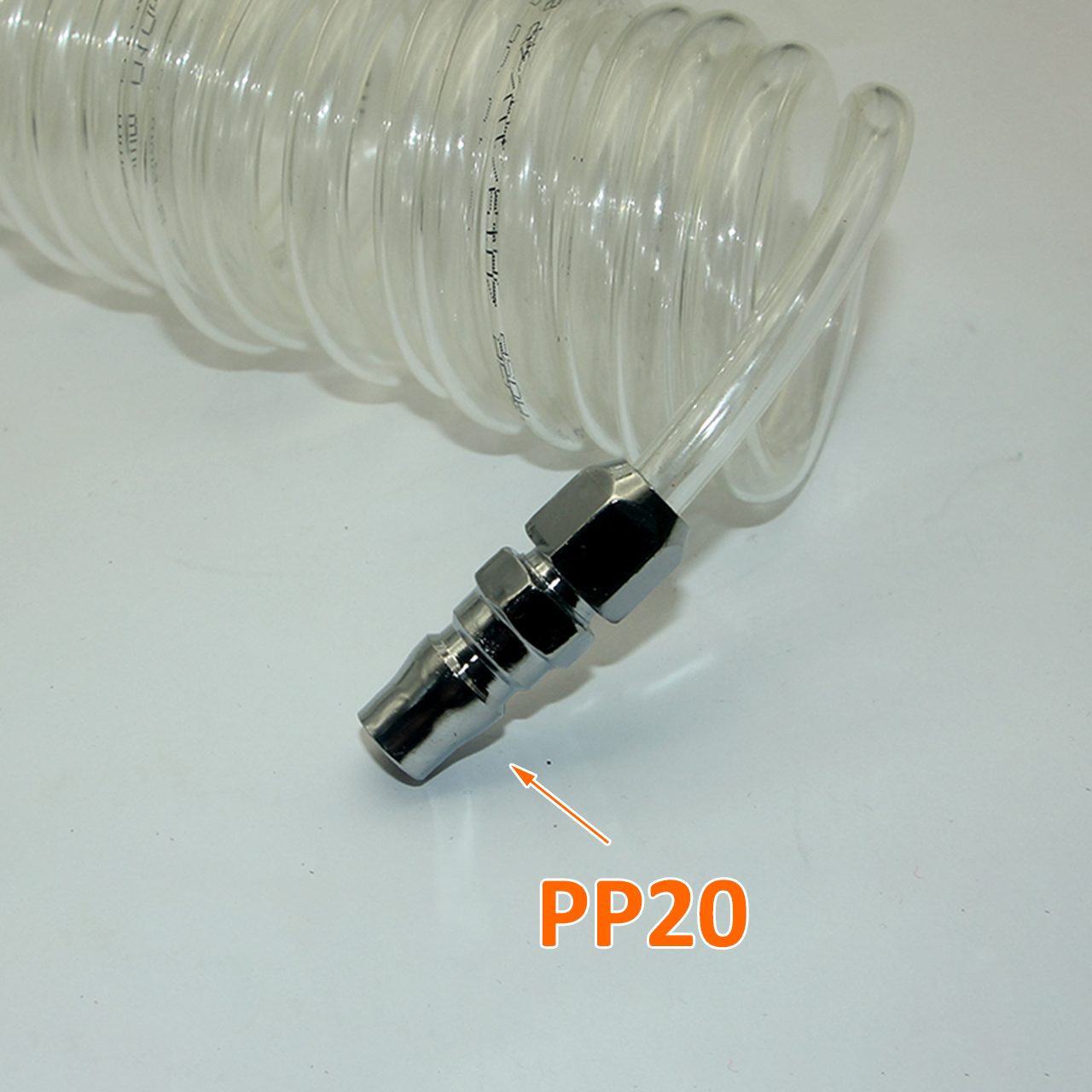 Dây hơi xoắn phi 8 nhựa PU trắng có sẵn 2 đầu nối bình hơi chiều dài tùy chọn: