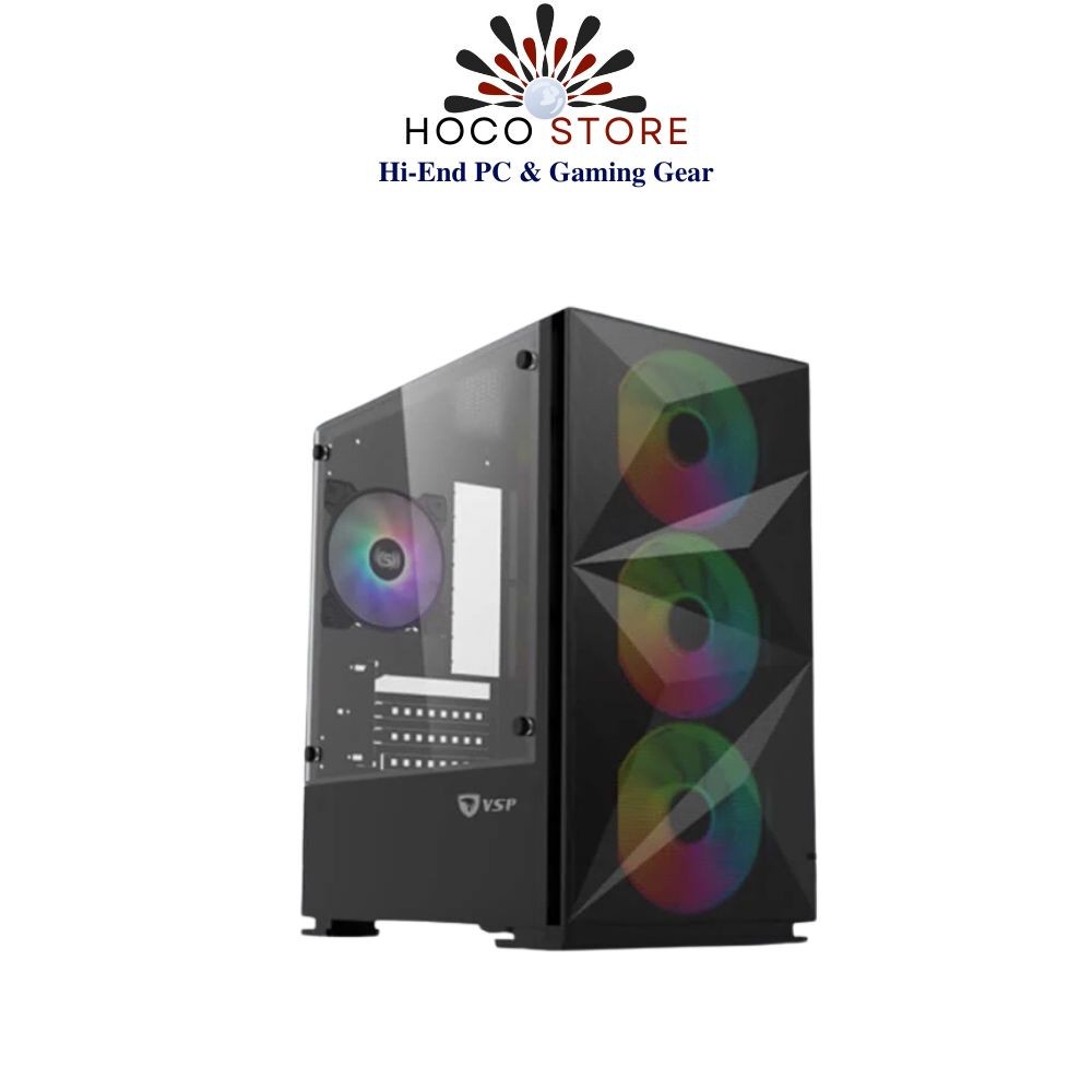 Vỏ Case Máy Tính VSP Gaming Mid Tower B709 4F - Case mATX, Mặt trước lưới, hông kính cường lực - Hàng Chính Hãng