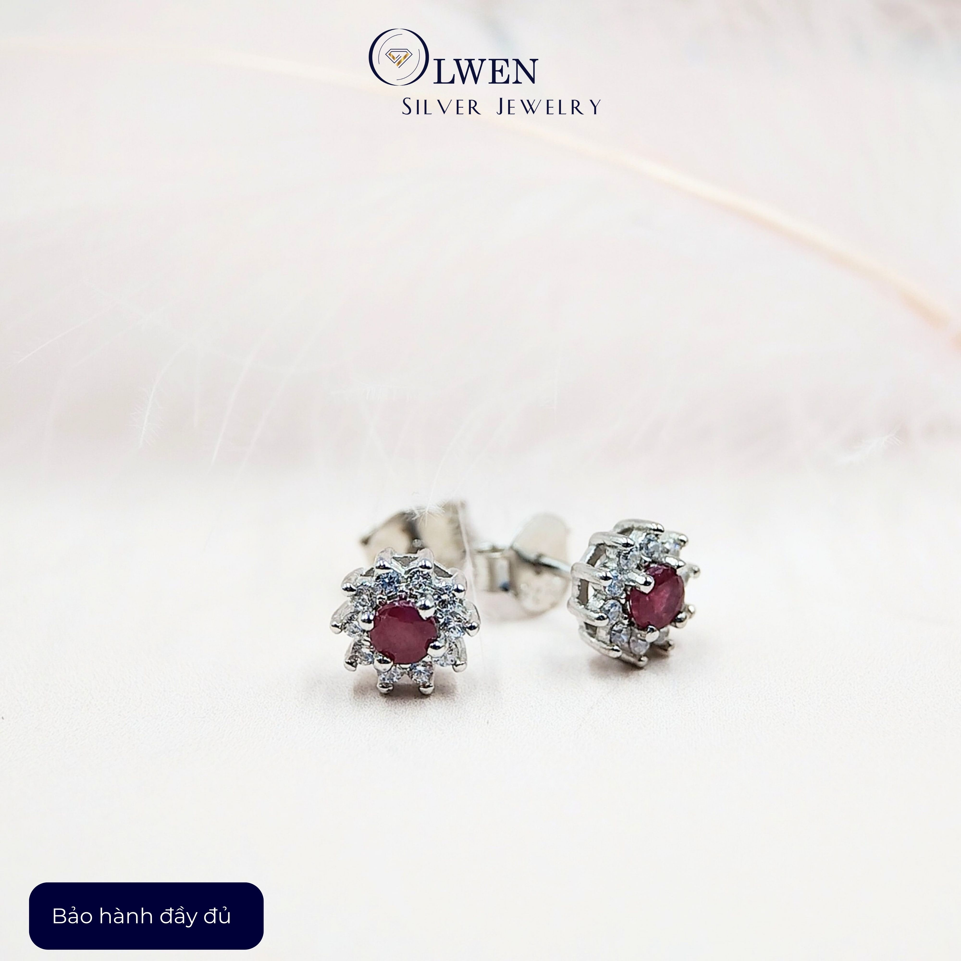 Đôi Bông Tai Nữ Bạc 925 Olwen Đính Đá Phong Thủy Ruby