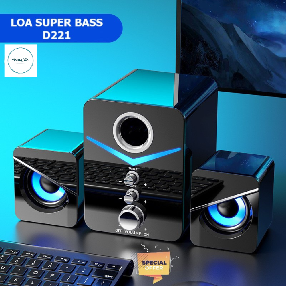 Loa vi tính để bàn MC D221 SUPER BASS cực đã, có LED, dòng loa máy tính cao cấp cho laptop, pc, điện thoại