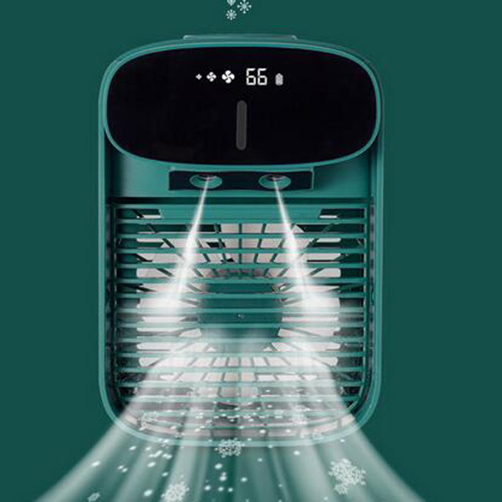 Portable Air Conditioner Cooler, Noiseless Fan USB Rechargeable Desk Fan with 3 Speeds, LED Display, Office Cooler Humidifier for Home Dorm Car