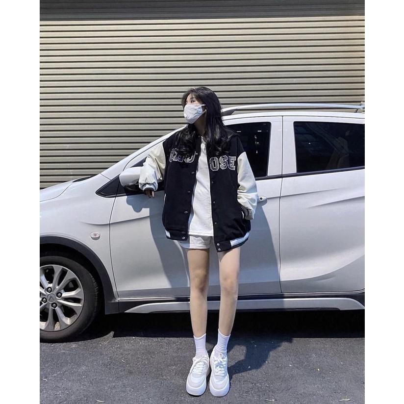 Áo khoác nữ bomber free size, áo bomber cho nữ nhung tăm CHOOSE bóng chày cute 2 màu đen và kem