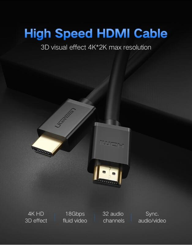 Ugreen UG10106HD104TK 1M màu Đen Cáp tín hiệu HDMI chuẩn 1.4 hỗ trợ phân giải 4K * 2K 50hz - HÀNG CHÍNH HÃNG