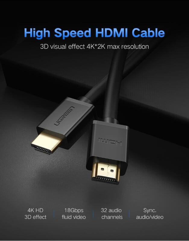 Ugreen UG10107HD104TK 2M màu Đen Cáp tín hiệu HDMI chuẩn 1.4 hỗ trợ phân giải 4K * 2K 60hz - HÀNG CHÍNH HÃNG