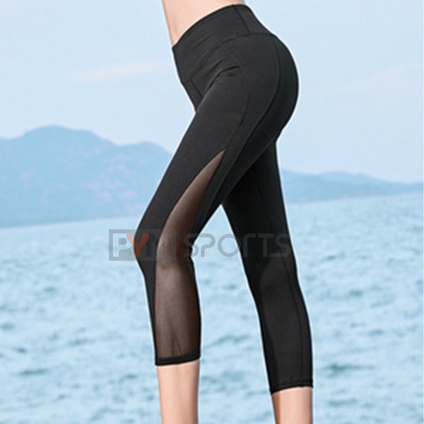 Quần legging ngố phối lưới tập gym, yoga PYMSPORT - PYML004 co giãn 4 chiều,cạp cao nâng mông tôn dáng