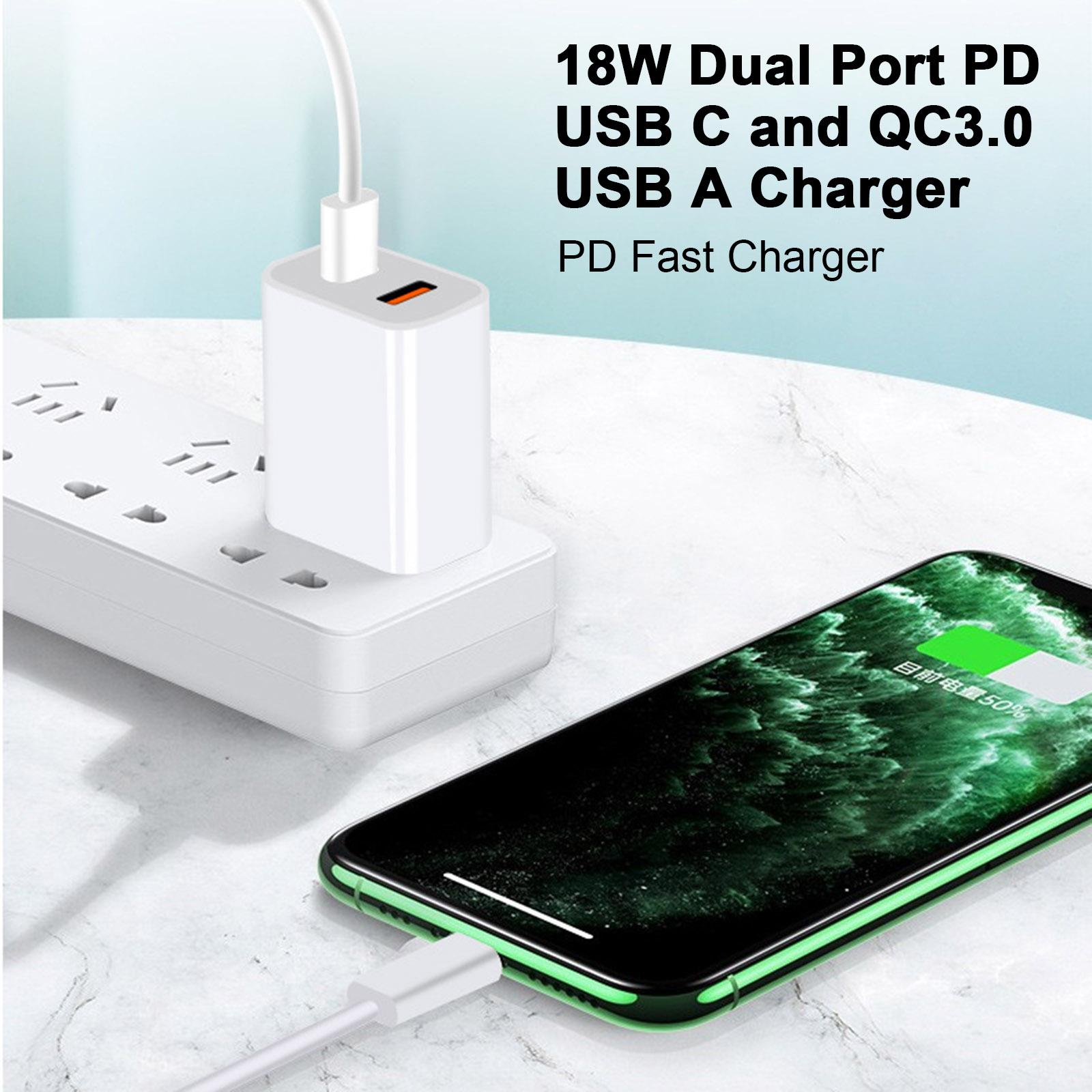 Bộ sạc USB du lịch di động Tương thích với iPhone 12 Pro / 11 18W Cổng kép PD USB C và QC3.0