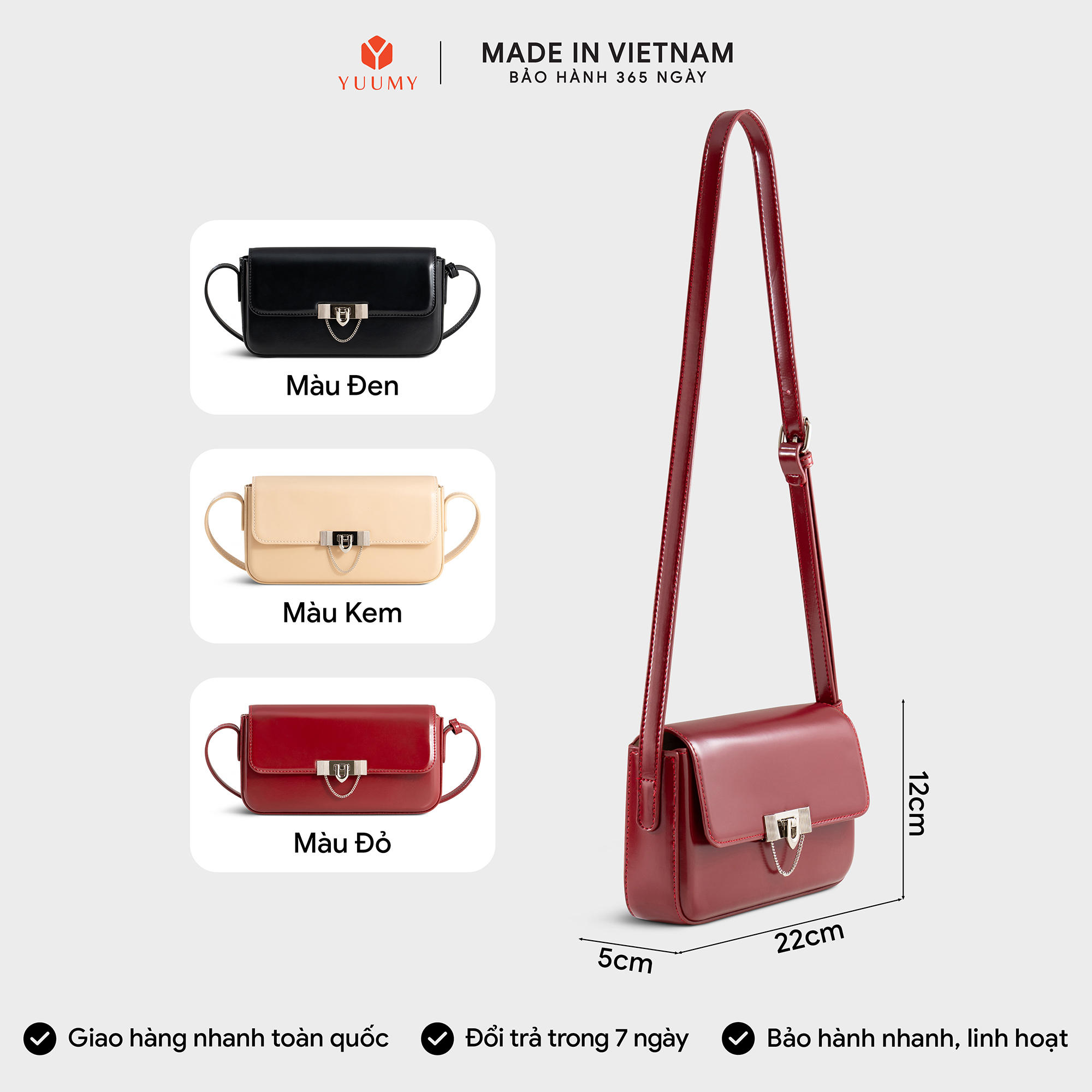 Túi Yuumy ( Thời trang nữ dáng hộp hiện đại size 22 - Túi đeo chéo da Smooth YN298 )
