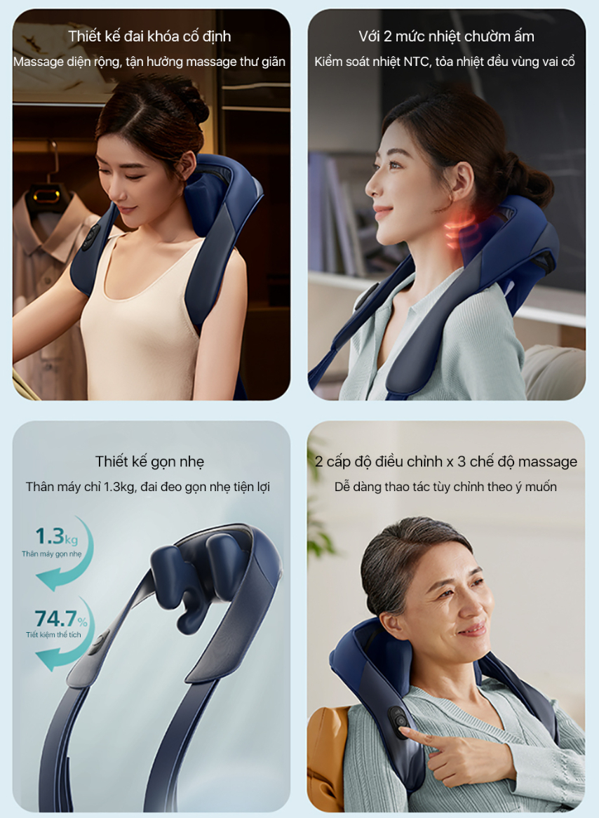 Máy Massage Cổ Vai Gáy, mô phỏng massage như các đầu ngón tay, 6 điểm tiếp xúc ôm sát vùng vai cổ