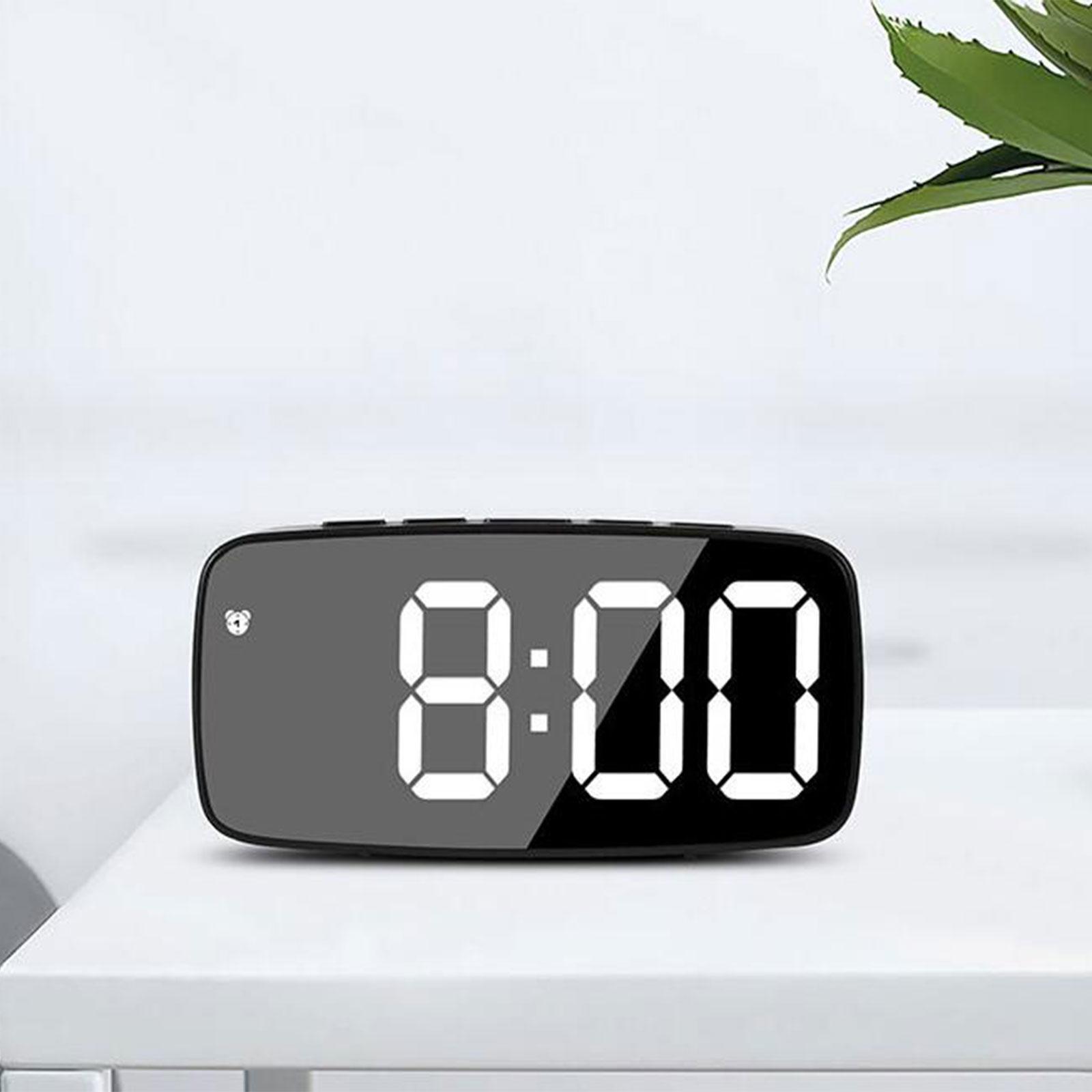 Digital LED Alarm Clock Bedroom Mirror Surface Snooze Bedside