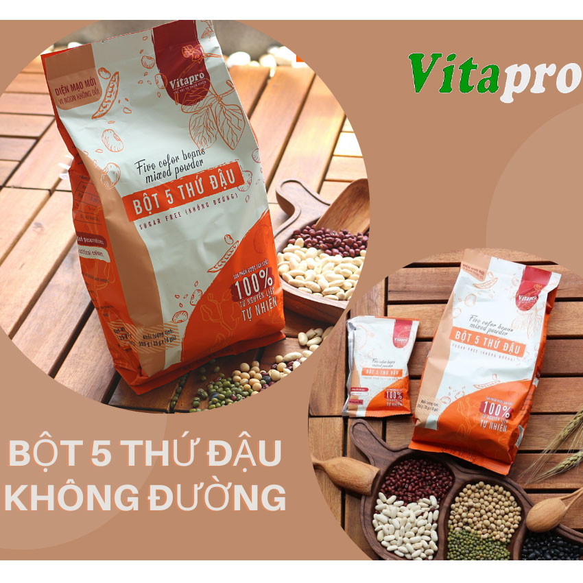 Bột Ngũ Cốc 5 Thứ Đậu Không Đường Vitapro 350gram Dinh Dưỡng, Thơm Ngon, Hỗ Trợ Thực Hiện Giảm Cân Và Bệnh Nhân Đái Tháo Đường-Hàng Chính Hãng