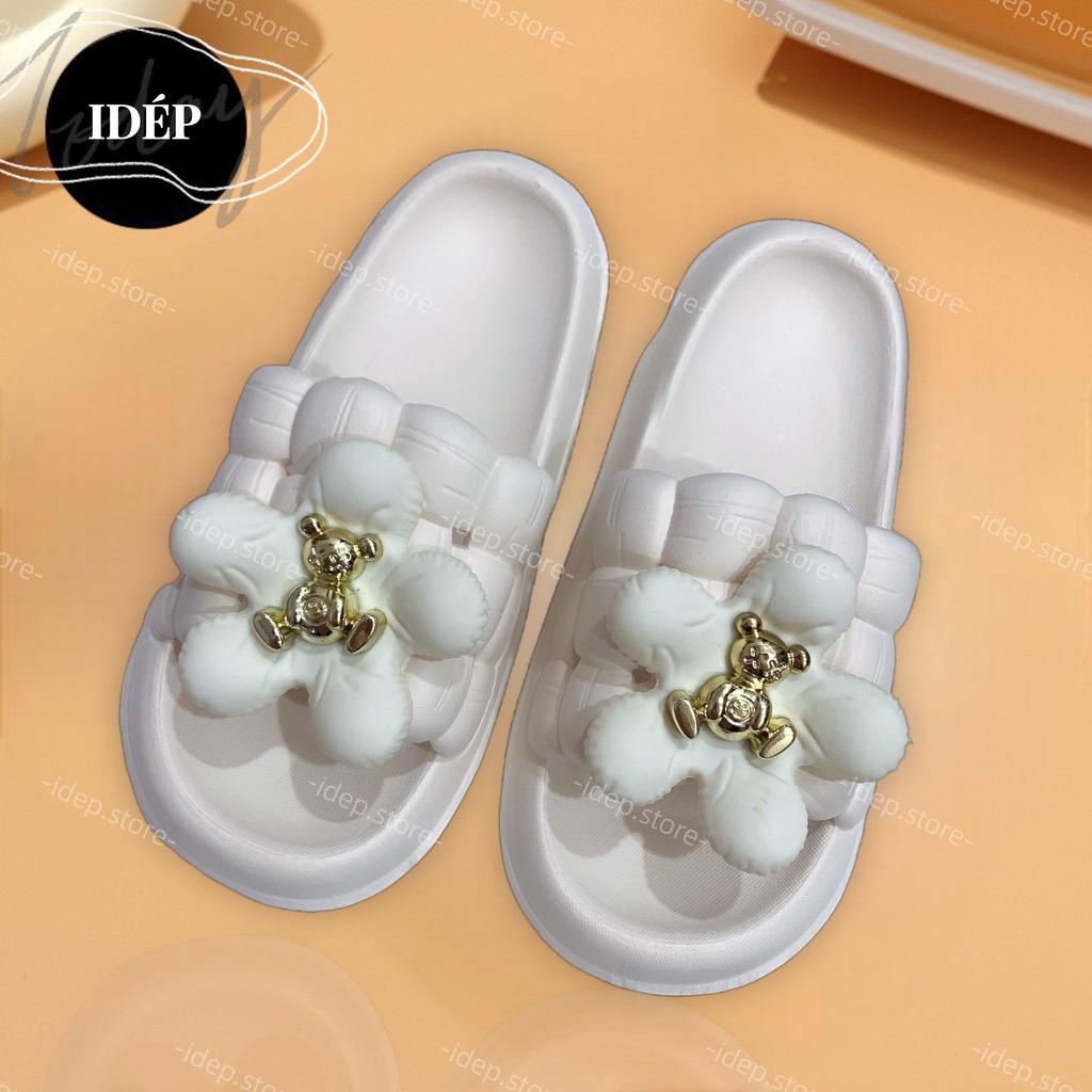Dép bánh mì nữ quai ngang siêu nhẹ Gấu Hoa dễ thương êm chân đi trong nhà iDÉP DL263