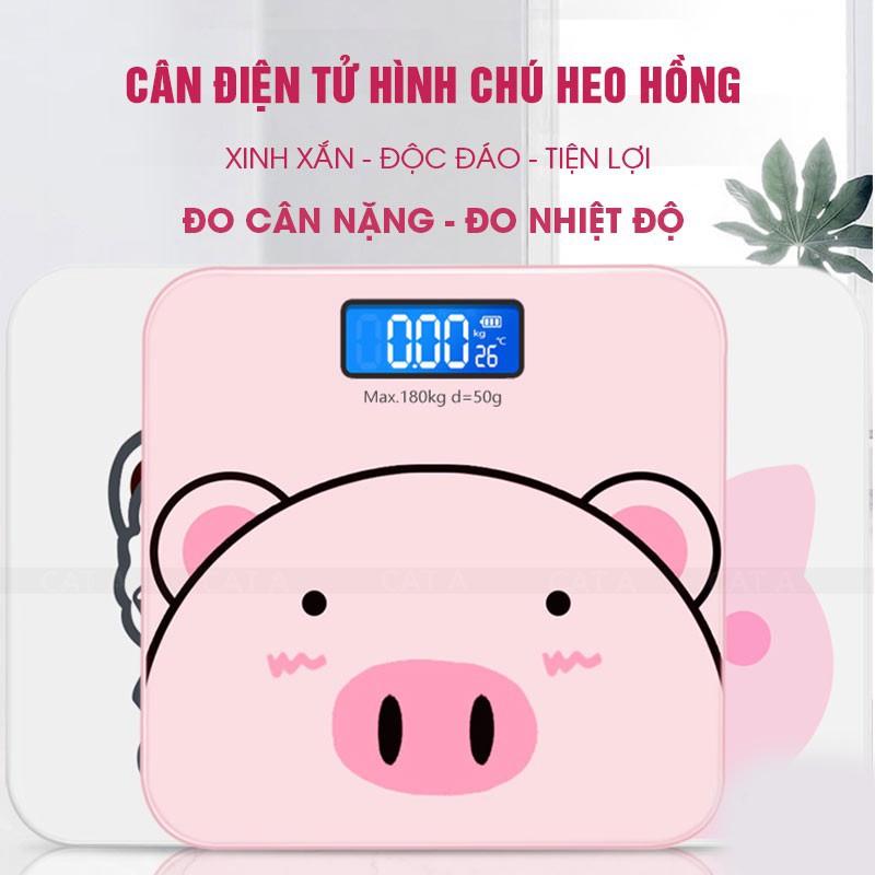 Cân điện tử cân sức khỏe gia đình màn hình LED hiển thị cân nặng ,nhiệt độ hình con heo hồng (lợn hồng) BH12 tháng