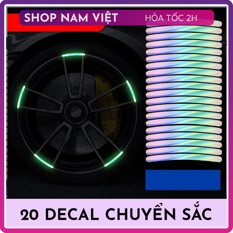 Bộ 20 Decal Phản Quang Dán Vành Xe Đạp Xe Oto