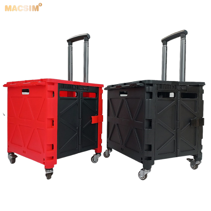 Hộp đựng đồ xếp gọn có bánh, tay kéo 51cm x 55cm x 40cm - nhãn hiệu Macsim màu đen,màu đỏ
