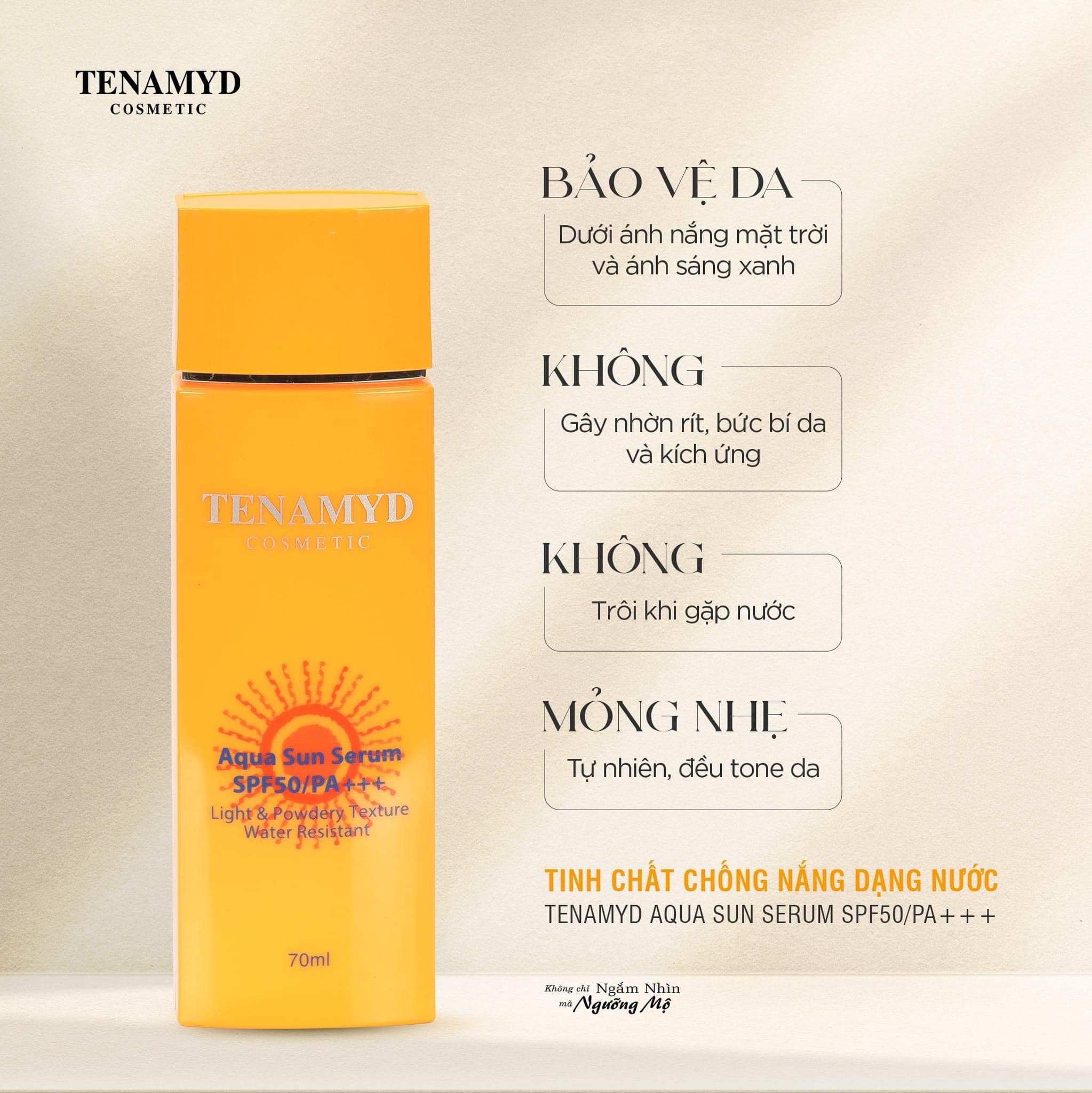 Tinh chất chống nắng dạng nước TENAMYD Aqua Sun Serum SPF50/PA+++ 70ml, nâng tone nhẹ