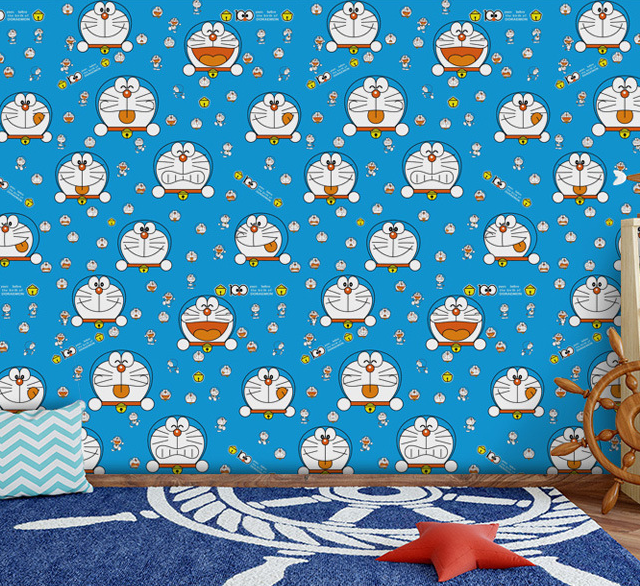 Combo 10 mét giấy dán tường, decal dán tường trang trí nhà cửa ĐÔ RÊ MON ĐEO CHUÔNG khổ 45cm