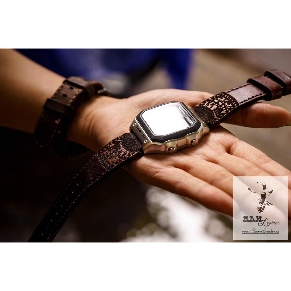 DÂY ĐỒNG HỒ TRỐNG ĐỒNG CASIO AE1200/SEIKO5 CHOCOLA DA BÒ THẬT