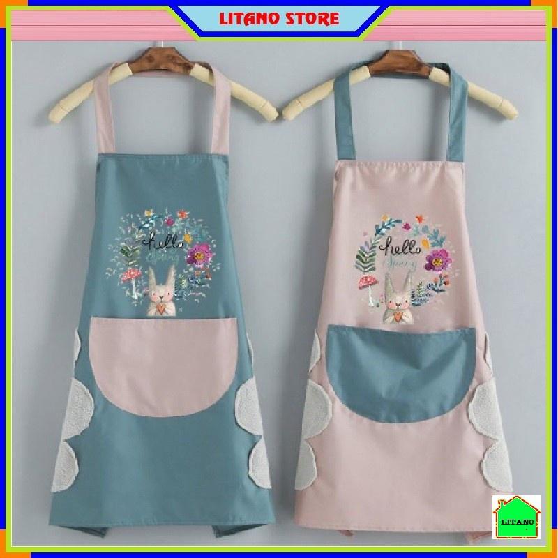 Tạp Dề Nấu Ăn Thời Trang Dễ Thương Chống Nước Cao Cấp Kiểu Hàn Quốc Có Túi Để Điện Thoại Và Họa Tiết Xinh X