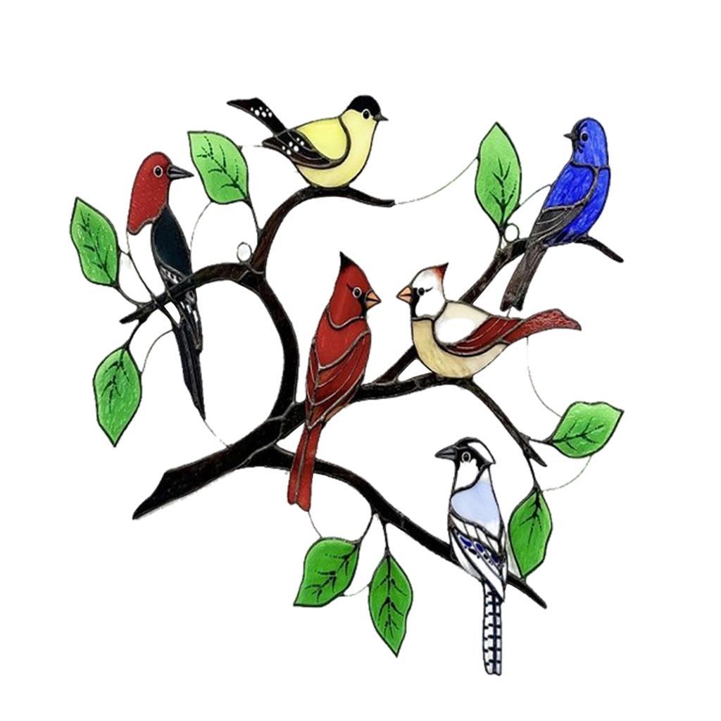 Stained Glass Effect Bird  Window Hanging Panel  for Home