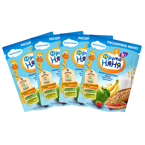 Combo 4 Gói Bột ăn dặm ngũ cốc táo chuối dâu tây Fruto Nyanya 200g