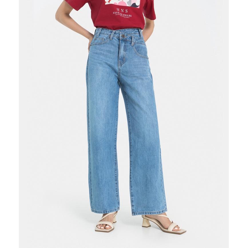 Quần jeans nữ thời trang HNOSS ống đứng lưng cài xéo HNQDA015
