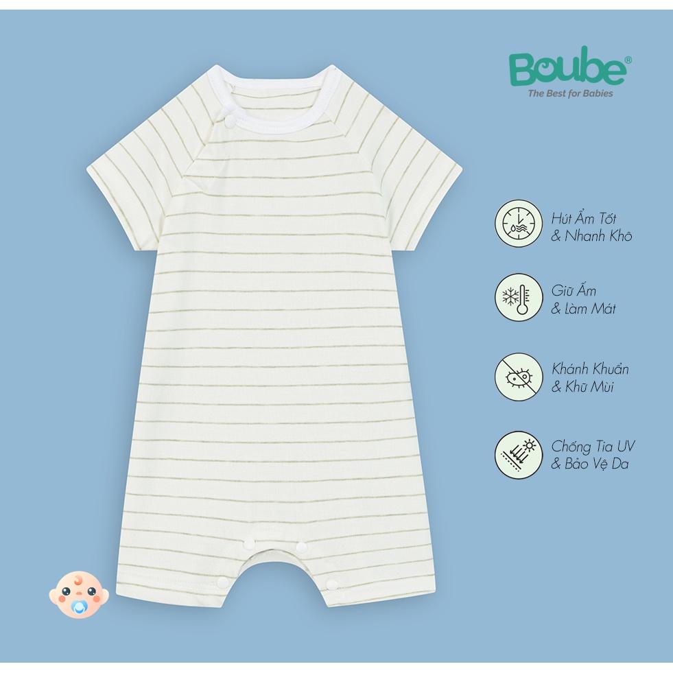 Bộ áo liền quần bodysuit cúc bấm chéo họa tiết kẻ ngang Boube - Chất liệu Petit - Size dành cho bé từ 0-12M