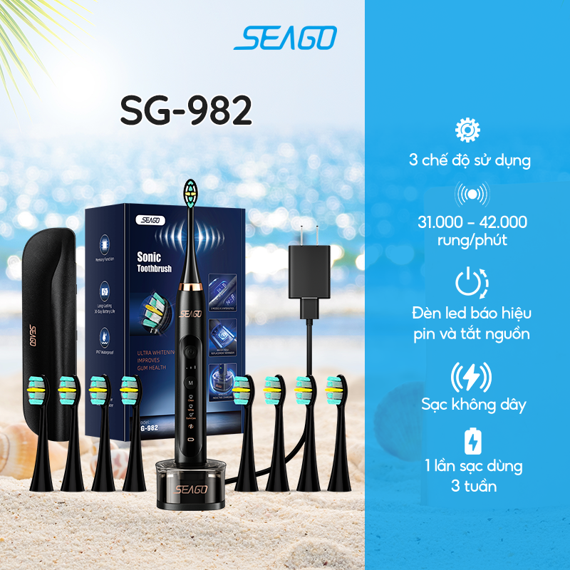 Bàn chải điện sonic cao cấp Seago sạc không dây SG-982 - Bảo hành 12 tháng